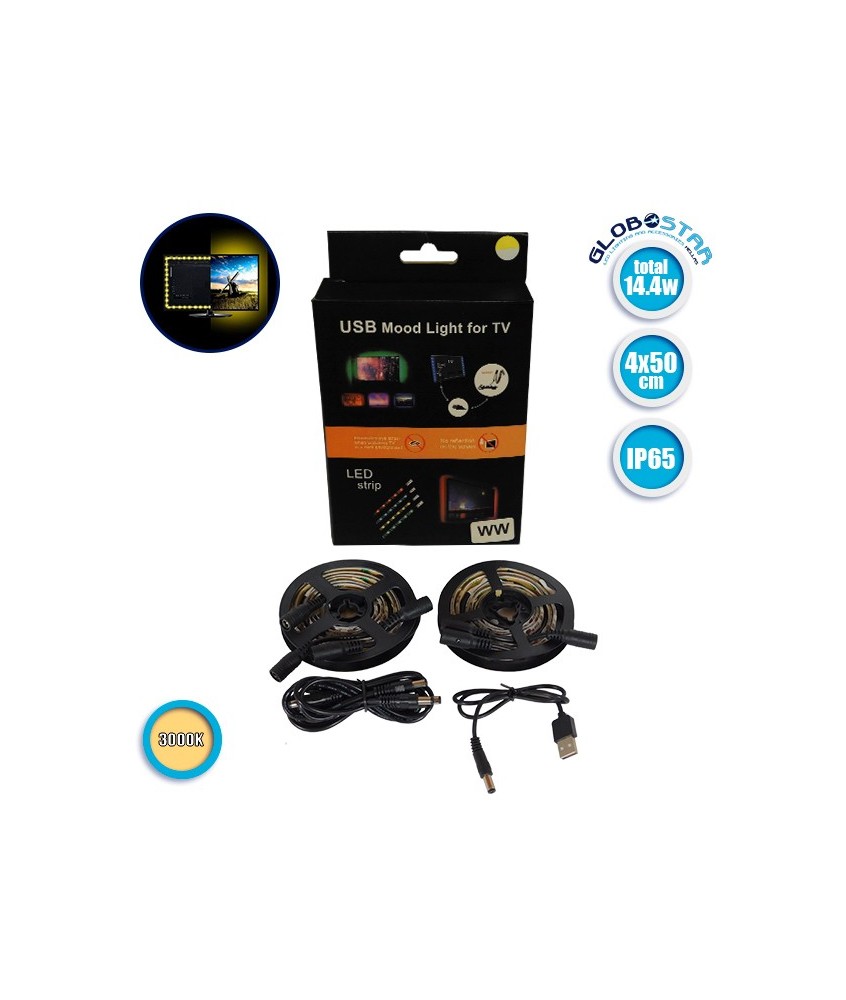 Πλήρες Κιτ Κρυφού Φωτισμού Θερμό Λευκό με USB για Τηλεοράσεις GloboStar 06007